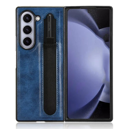 For Samsung Galaxy Z Fold6 5G Case Retro Leather Coated PC Phone Cover with Pens Slot
