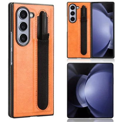 For Samsung Galaxy Z Fold6 5G Case Retro Leather Coated PC Phone Cover with Pens Slot