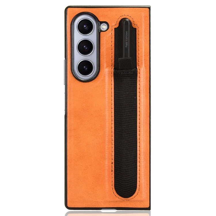 For Samsung Galaxy Z Fold6 5G Case Retro Leather Coated PC Phone Cover with Pens Slot
