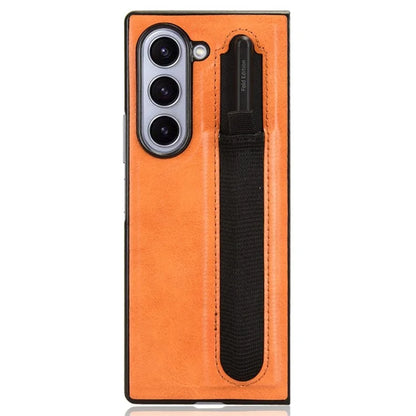 For Samsung Galaxy Z Fold6 5G Case Retro Leather Coated PC Phone Cover with Pens Slot