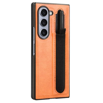For Samsung Galaxy Z Fold6 5G Case Retro Leather Coated PC Phone Cover with Pens Slot