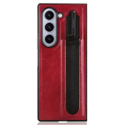 For Samsung Galaxy Z Fold6 5G Case Retro Leather Coated PC Phone Cover with Pens Slot