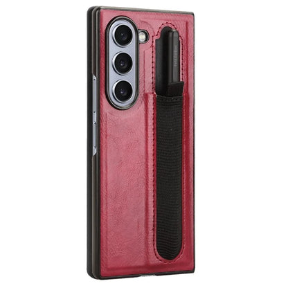For Samsung Galaxy Z Fold6 5G Case Retro Leather Coated PC Phone Cover with Pens Slot