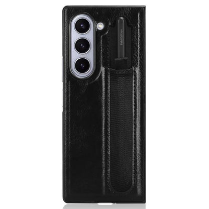 For Samsung Galaxy Z Fold6 5G Case Retro Leather Coated PC Phone Cover with Pens Slot