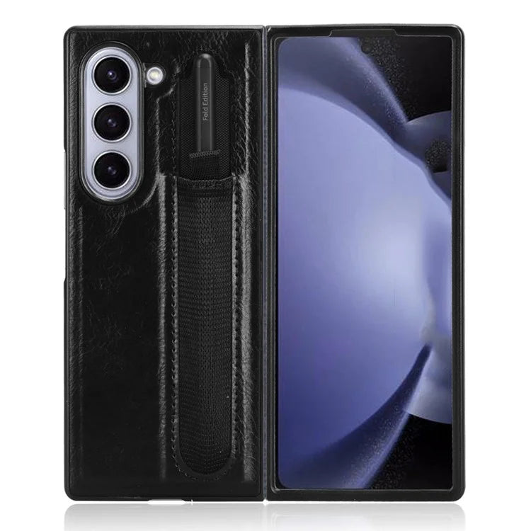 For Samsung Galaxy Z Fold6 5G Case Retro Leather Coated PC Phone Cover with Pens Slot