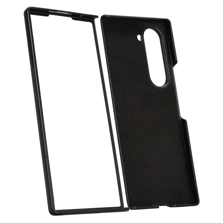 For Samsung Galaxy Z Fold6 5G Case Retro Leather Coated PC Phone Cover with Pens Slot