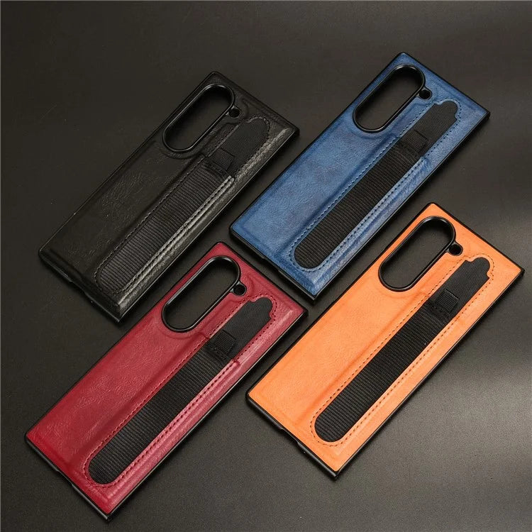 For Samsung Galaxy Z Fold6 5G Case Retro Leather Coated PC Phone Cover with Pens Slot