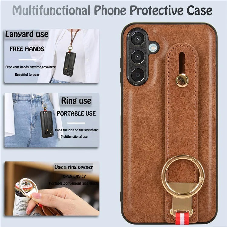 For Samsung Galaxy M15 5G Case Bottle Opener Wristband Leather+PC+TPU Phone Cover