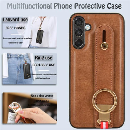 For Samsung Galaxy M15 5G Case Bottle Opener Wristband Leather+PC+TPU Phone Cover