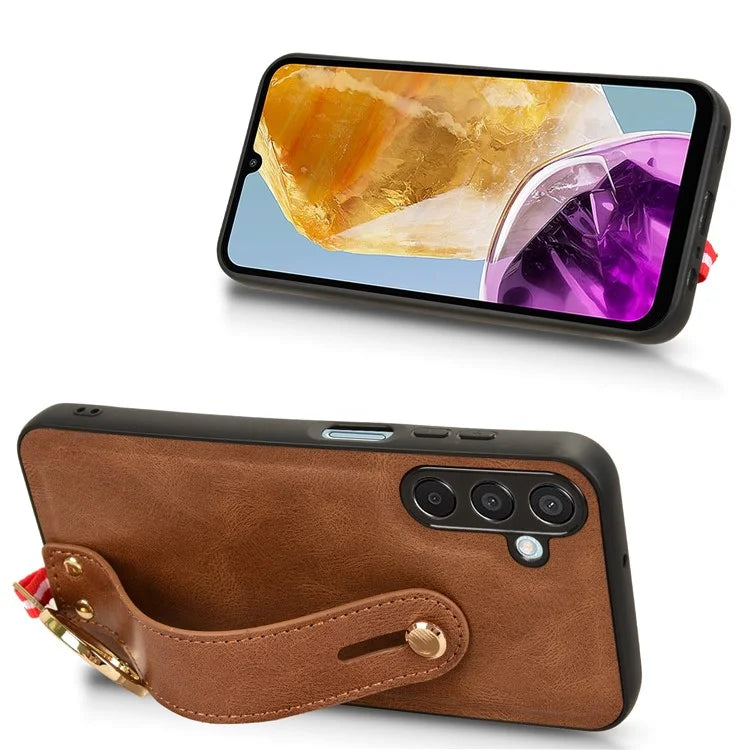 For Samsung Galaxy M15 5G Case Bottle Opener Wristband Leather+PC+TPU Phone Cover