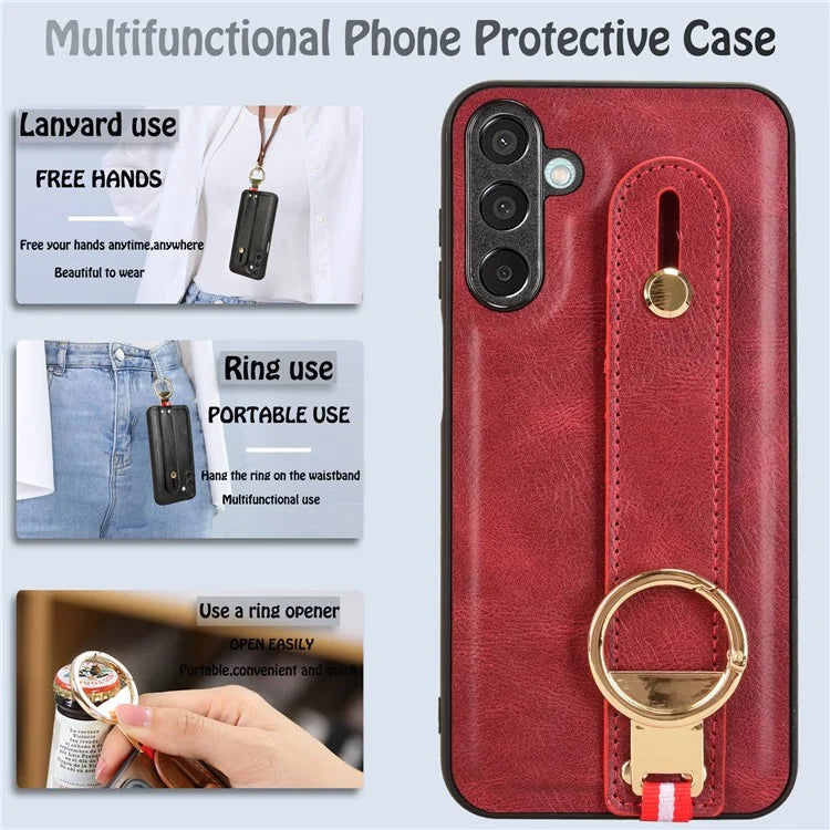 For Samsung Galaxy M15 5G Case Bottle Opener Wristband Leather+PC+TPU Phone Cover
