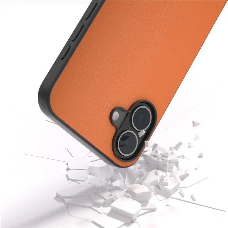 For iPhone 16 Plus Case Anti-Scratch Leather Coated TPU+PC Phone Cover