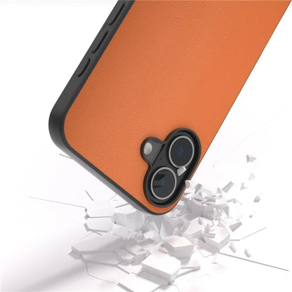 For iPhone 16 Plus Case Anti-Scratch Leather Coated TPU+PC Phone Cover