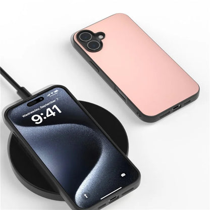 For iPhone 16 Plus Case Anti-Scratch Leather Coated TPU+PC Phone Cover