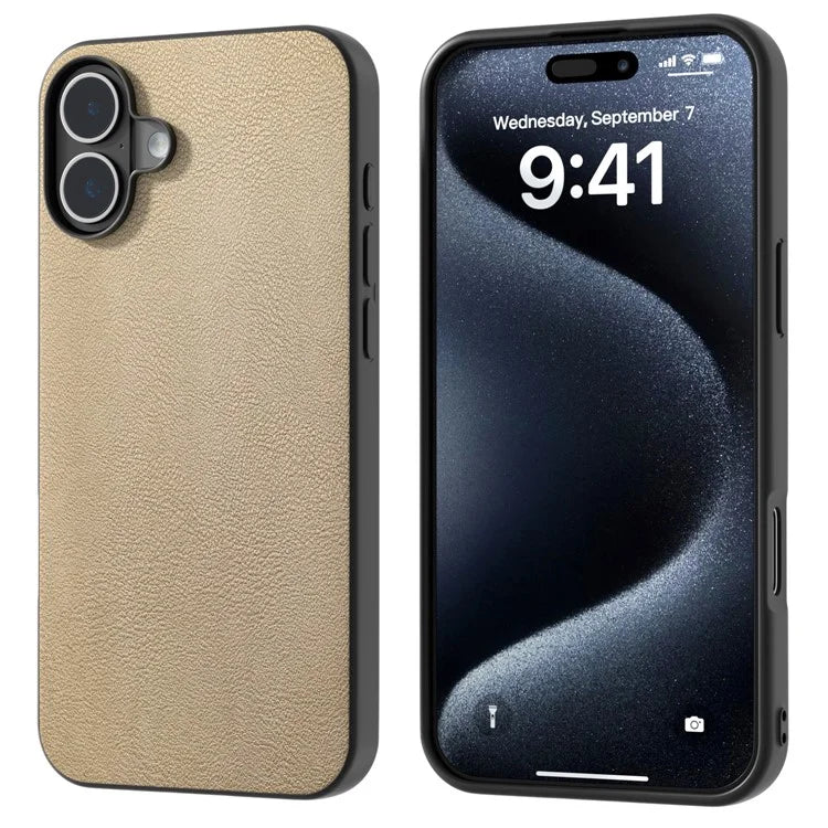 For iPhone 16 Plus Case Anti-Scratch Leather Coated TPU+PC Phone Cover