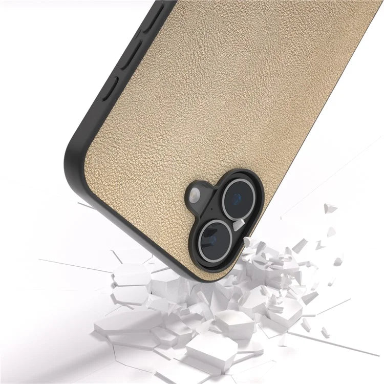 For iPhone 16 Plus Case Anti-Scratch Leather Coated TPU+PC Phone Cover