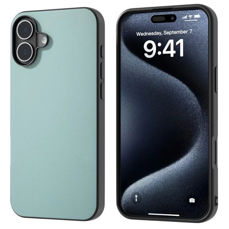 For iPhone 16 Plus Case Anti-Scratch Leather Coated TPU+PC Phone Cover