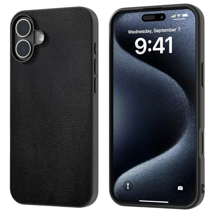 For iPhone 16 Plus Case Anti-Scratch Leather Coated TPU+PC Phone Cover