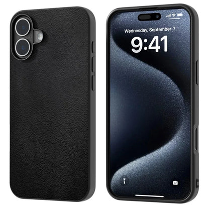 For iPhone 16 Plus Case Anti-Scratch Leather Coated TPU+PC Phone Cover