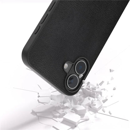 For iPhone 16 Plus Case Anti-Scratch Leather Coated TPU+PC Phone Cover