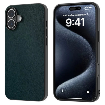 For iPhone 16 Plus Case Anti-Scratch Leather Coated TPU+PC Phone Cover