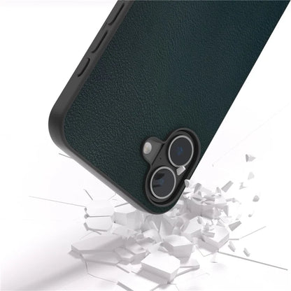 For iPhone 16 Plus Case Anti-Scratch Leather Coated TPU+PC Phone Cover