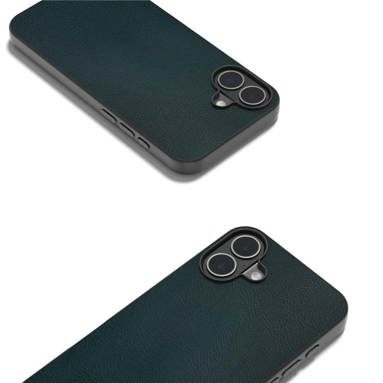 For iPhone 16 Plus Case Anti-Scratch Leather Coated TPU+PC Phone Cover