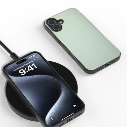 For iPhone 16 Plus Case Anti-Scratch Leather Coated TPU+PC Phone Cover