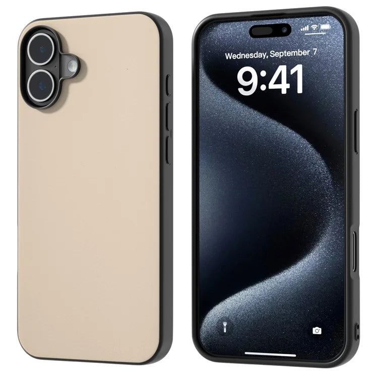 For iPhone 16 Plus Case Anti-Scratch Leather Coated TPU+PC Phone Cover