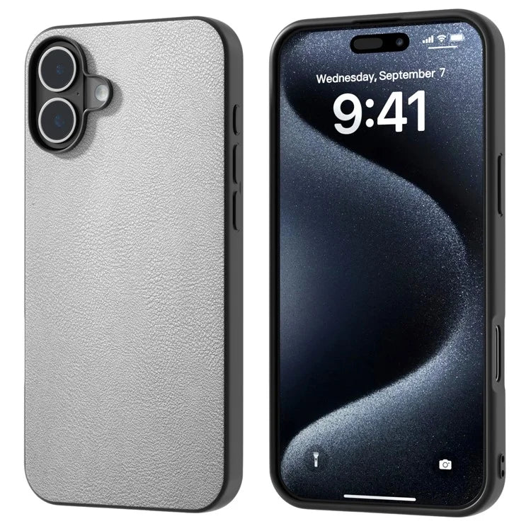 For iPhone 16 Plus Case Anti-Scratch Leather Coated TPU+PC Phone Cover