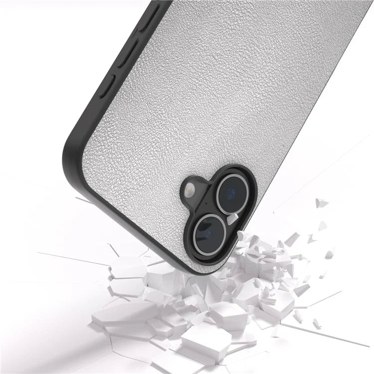 For iPhone 16 Plus Case Anti-Scratch Leather Coated TPU+PC Phone Cover