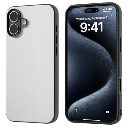 For iPhone 16 Plus Case Anti-Scratch Leather Coated TPU+PC Phone Cover