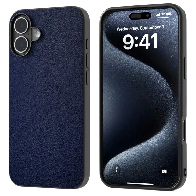 For iPhone 16 Plus Case Anti-Scratch Leather Coated TPU+PC Phone Cover