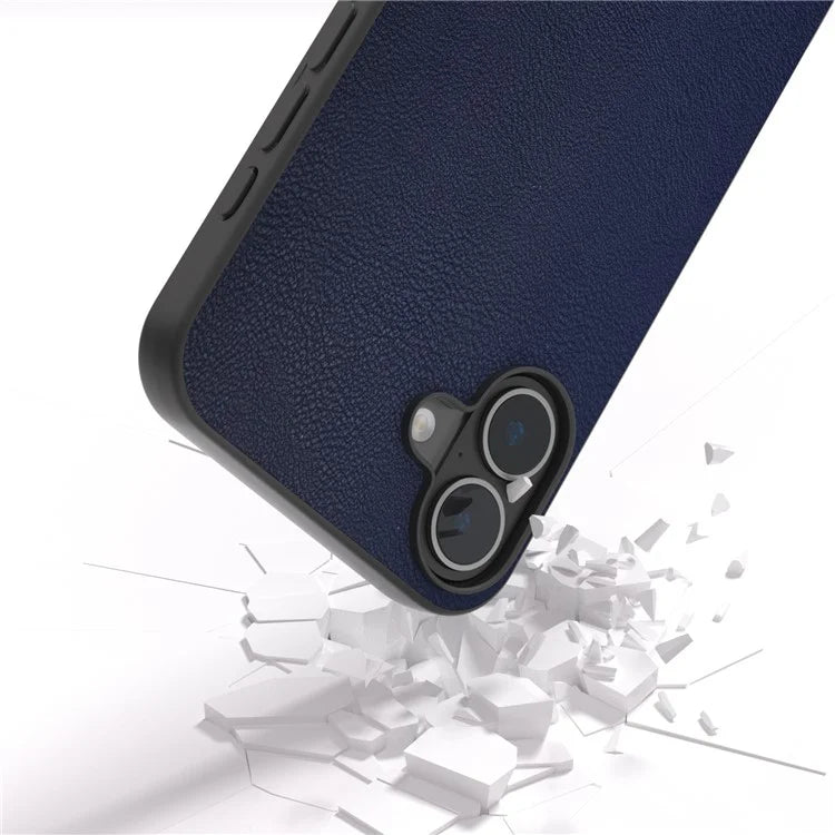For iPhone 16 Plus Case Anti-Scratch Leather Coated TPU+PC Phone Cover