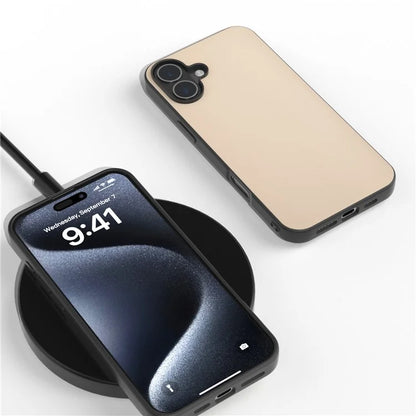 For iPhone 16 Case PU Leather Coated TPU+PC Phone Cover with Black Edge