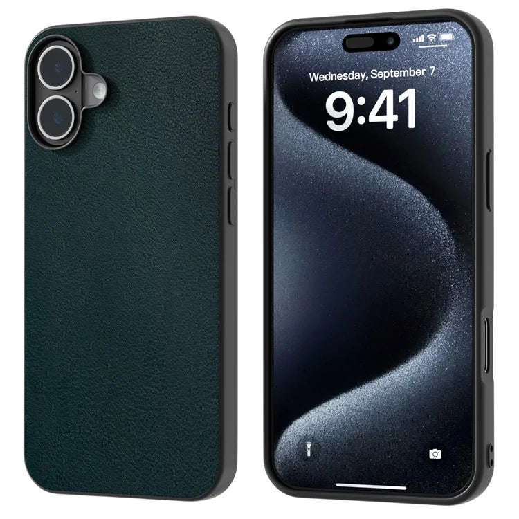 For iPhone 16 Case PU Leather Coated TPU+PC Phone Cover with Black Edge