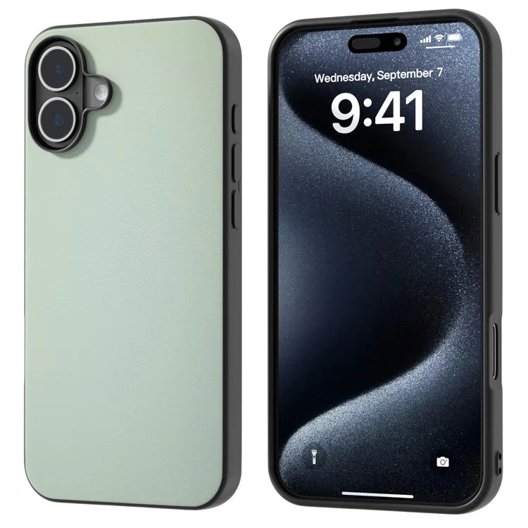 For iPhone 16 Case PU Leather Coated TPU+PC Phone Cover with Black Edge