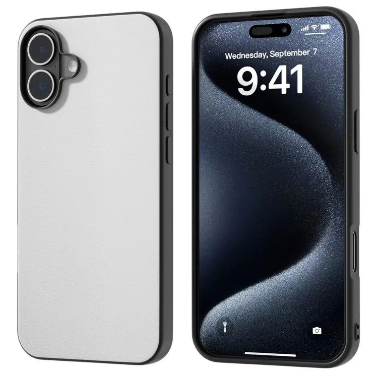 For iPhone 16 Case PU Leather Coated TPU+PC Phone Cover with Black Edge