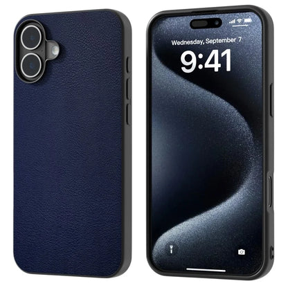 For iPhone 16 Case PU Leather Coated TPU+PC Phone Cover with Black Edge