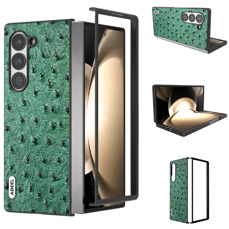 ABEEL For Samsung Galaxy Z Fold6 5G Case Genuine Cow Leather+PC Cover Ostrich Texture