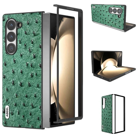 ABEEL For Samsung Galaxy Z Fold6 5G Case Genuine Cow Leather+PC Cover Ostrich Texture