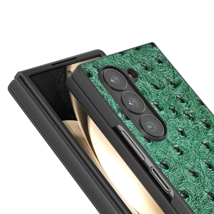 ABEEL For Samsung Galaxy Z Fold6 5G Case Genuine Cow Leather+PC Cover Ostrich Texture
