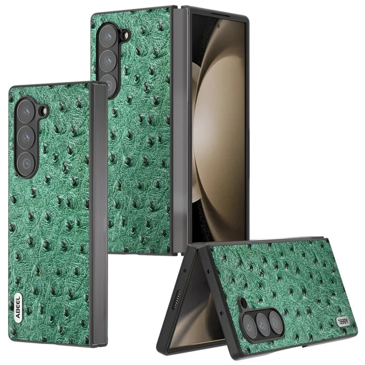 ABEEL For Samsung Galaxy Z Fold6 5G Case Genuine Cow Leather+PC Cover Ostrich Texture