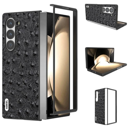 ABEEL For Samsung Galaxy Z Fold6 5G Case Genuine Cow Leather+PC Cover Ostrich Texture