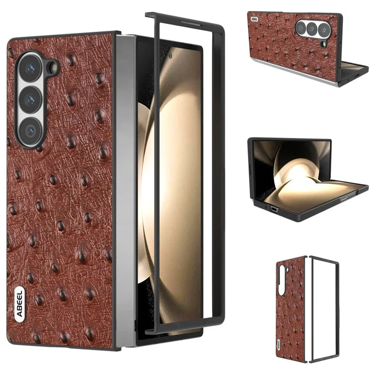 ABEEL For Samsung Galaxy Z Fold6 5G Case Genuine Cow Leather+PC Cover Ostrich Texture
