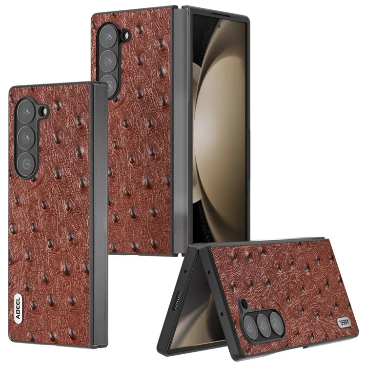 ABEEL For Samsung Galaxy Z Fold6 5G Case Genuine Cow Leather+PC Cover Ostrich Texture