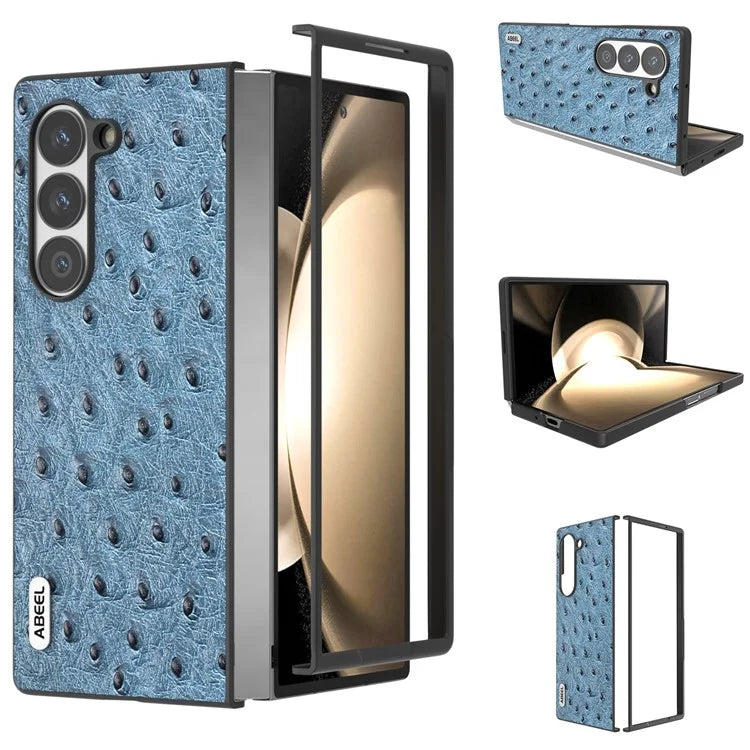 ABEEL For Samsung Galaxy Z Fold6 5G Case Genuine Cow Leather+PC Cover Ostrich Texture