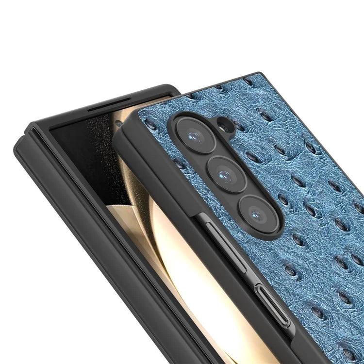 ABEEL For Samsung Galaxy Z Fold6 5G Case Genuine Cow Leather+PC Cover Ostrich Texture