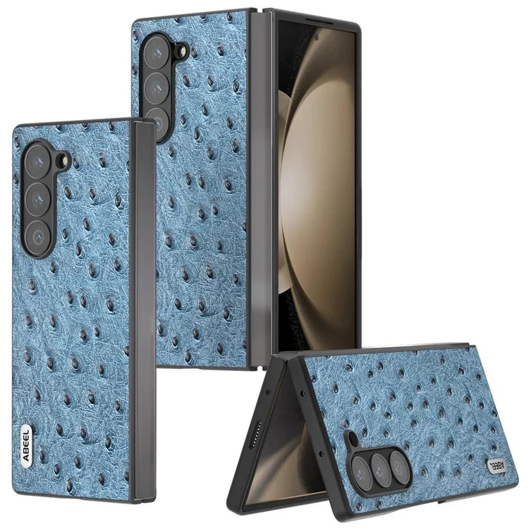 ABEEL For Samsung Galaxy Z Fold6 5G Case Genuine Cow Leather+PC Cover Ostrich Texture
