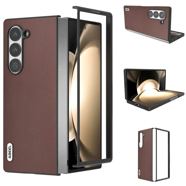 ABEEL For Samsung Galaxy Z Fold6 5G Case Genuine Cow Leather+PC Phone Cover